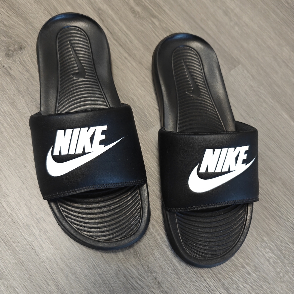 Nike Black and White Sliders